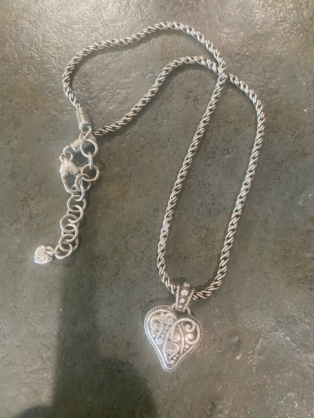 Brighton Silver Twisted Rope Necklace with Filigree Heart Pendant